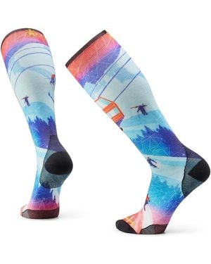 Smartwool Ski Zero Cushion Ski Day Print Over The Calf (Laguna) Crew Cut Socks Shoes - Blue