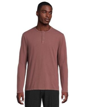 Vince Garment Dye Long Sleeve Henley T Shirt, Cotton - Red