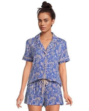 Honeydew Intimates All American Jersey Lace Shortie Set Pajama Sets, Rayon/Spandex - Blue