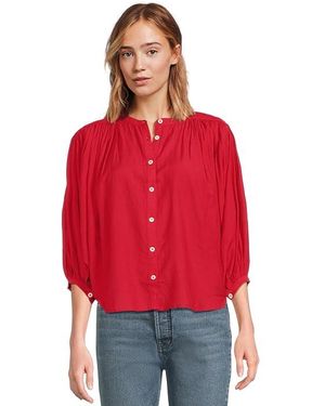 Madewell Shirred Crewneck Button-Up Top Clothing Xl 14-16) Cotton/Viscose