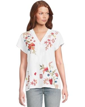 Johnny Was Button Neck T-Shirts Clothing, Cotton - Black