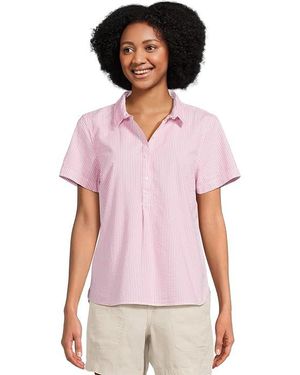 L.L. Bean Vacationland Short-Sleeve Popover Stripe Seersucker Shirt Clothing, Cotton - Black