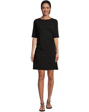 Mod-o-doc Elbow Sleeve Below The Knee Shirred Dress Dress Xl (Us 16) Cotton - Black