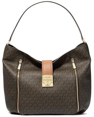 MICHAEL Michael Kors Addie Large Hobo Shoulder Handbags/Acorn, Synthetic - Black