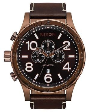 Nixon 51-30 Chrono Leather Watches Chocolate/Dark Roast/ Leather/Stainless Steel/Steel - Black