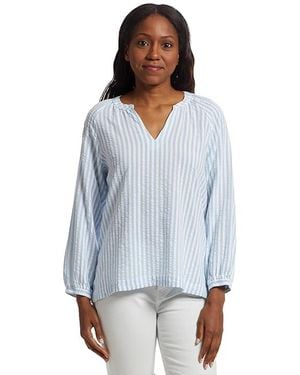 L.L. Bean Seersucker Split-Neck Shirt Clothing, Cotton/Modal/Spandex - Blue
