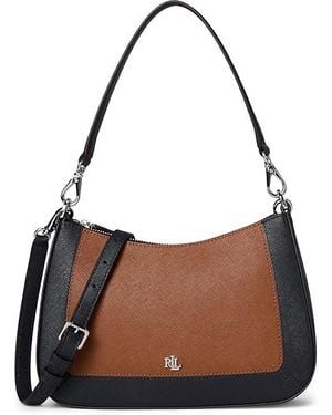 Ralph Lauren Crosshatch Leather Medium Danni Bag Shoulder Handbags Lauren Tan/Lauren - Black