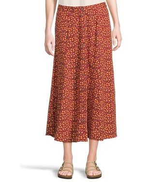 Toad&Co Manzana Paneled Midi Skirt Skirt Lg (Us 12-14) Cotton - Red