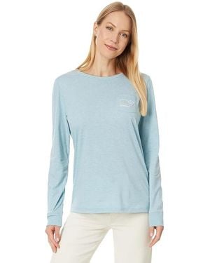 Vineyard Vines Burgee Whale Long Sleeve Dunes T-Shirts Clothing, Cotton/Polyester - Blue