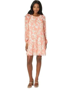 Tommy Hilfiger Long Sleeve Sussex Floral Chiffon Trapeze Dress Bloom/Neutral, Polyester/Chiffon - Black