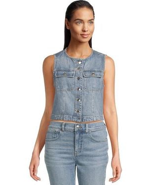 Madewell Round Neck Button Denim Shell - Blue