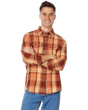L.L. Bean Signature Heritage Textured Flannel Plaid Shirt (Auburn) Clothing - Blue