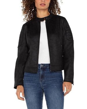 Liverpool Los Angeles Biker Jacket Faux Leather Vest, Polyester/Spandex - Black