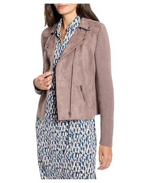 NIC+ZOE Petite Mixed Media Moto Jacket Jacket, Cotton/Polyester - Blue