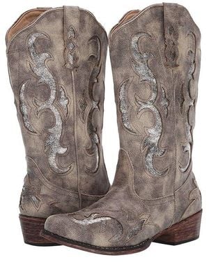 Roper Riley Flextra Glitter ( Faux Leather/Metallic Underlay) Cowboy Boots - Gray