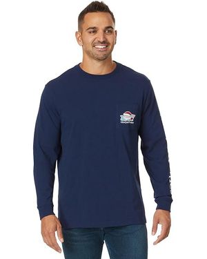 Vineyard Vines Santa's List Whale Ls T-Shirts T Shirt, Cotton - Blue