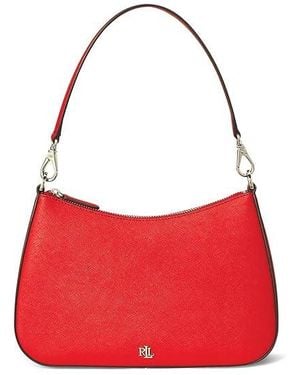 Ralph Lauren Crosshatch Leather Medium Danni Bag Shoulder Handbags - Red