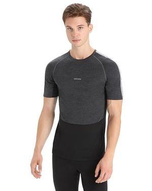 Icebreaker 125 Zoneknittm Short Sleeve Crewe Clothing Jet Heather//Metro Heather, Lyocell/Mesh/Wool - Black