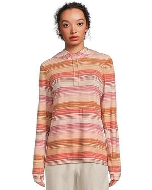 L.L. Bean Everyday Sunsmart(R) Long-Sleeve Stripe Hooded Pullover Clothing, Elastane/Lyocell/Polyester - Red