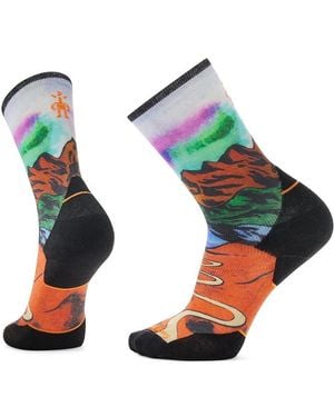 Smartwool Trail Run Targeted Cushion Singletrack Print Crew Socks ( Rust) No Show Socks Shoes - Blue