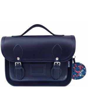 Zatchels Floral Lined Leather Midi Satchel - Blue