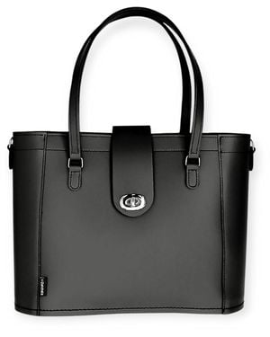 Zatchels Leather Mini Twist Lock Shopper Bag - Black