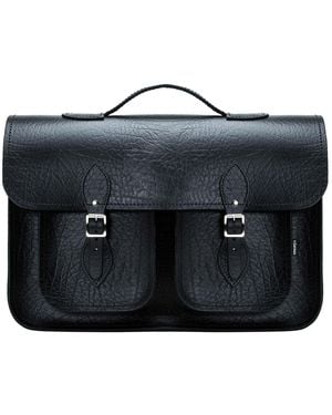 Zatchels Twin Pocket Executive Handmade Leather Satchel - Black
