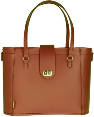 Zatchels Leather Mini Twist Lock Shopper Bag - Brown