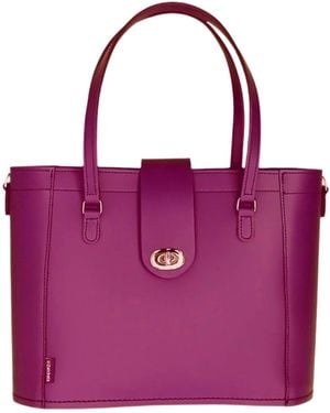 Zatchels Leather Mini Twist Lock Shopper Bag - Purple