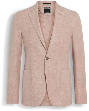 ZEGNA Light Brick Crossover Linen Wool And Silk Blend Jacket - Pink