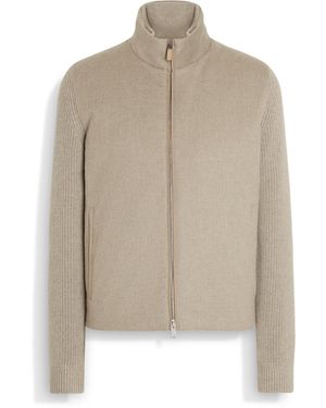 ZEGNA Cardigan Zippé En Oasi Cashmere Taupe Clair - Neutre