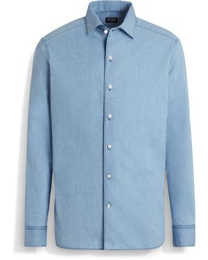 ZEGNA Chemise En Cashco Délavée - Bleu