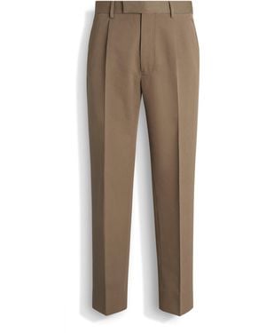 ZEGNA Lightweight Pleated Cotton-Wool Trousers - Natural