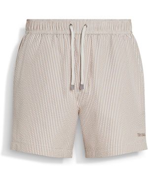 ZEGNA Striped Swim Trunks - White