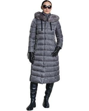 Tahari Puffer Maxi Winter Coat With Removable Faux Fur Trim - Gray