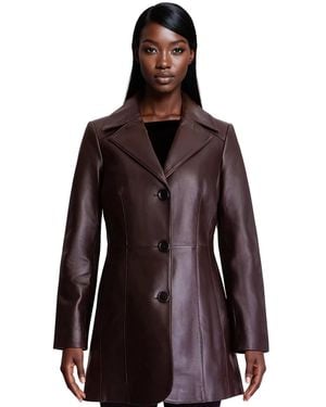 Anne Klein Walker Leather Coat - Brown