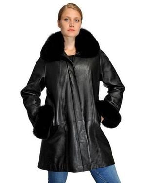 Mason & Cooper Mason & Cooper Kim Lamb With Fox Collar Coat - Black
