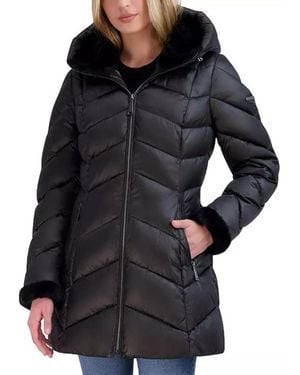 Laundry by Shelli Segal Shine Faux-Fur-Lined Hooded Puffer Coat - Black