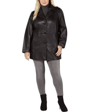Anne Klein Plus Size Leather Walker Coat - Black