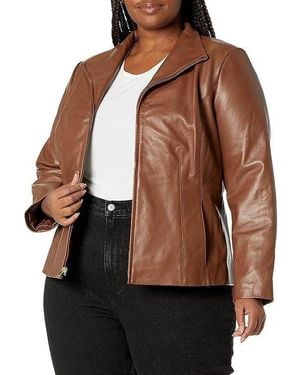 Cole Haan Plus Size Scuba Leather Jacket - Brown