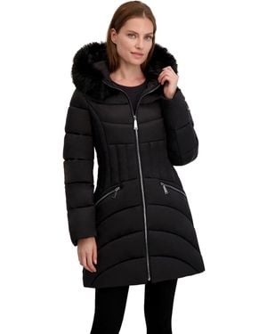 Laundry by Shelli Segal Puffer Coat –With Faux Fur Hood - Black