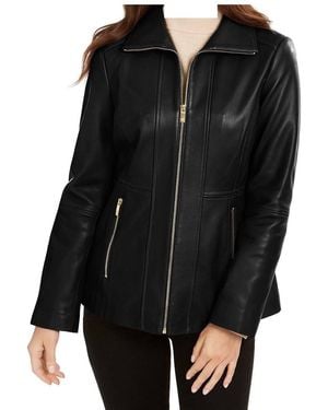 Anne Klein Zip-Front Scuba Leather Jacket - Black