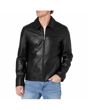 Cole Haan Smooth Genuine Leather Collar Jacket - Black