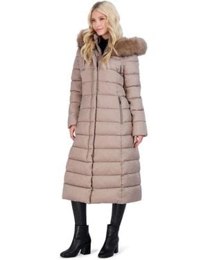 Tahari Puffer Maxi Winter Coat With Removable Faux Fur Trim - Natural