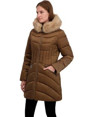 Laundry by Shelli Segal Puffer Coat –With Faux Fur Hood - Brown