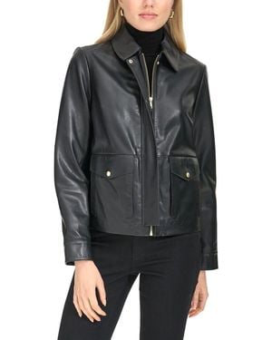 Cole Haan Lambskin Trucker Leather Jacket - Black