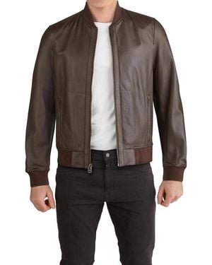 Cole Haan Bonded Varsity Leather Jacket - Brown