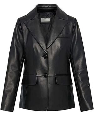 Anne Klein Classic Leather Blazer Jacket - Black