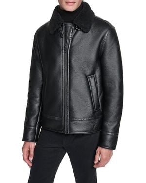 KARL LAGERFELD Faux Leather Shearling Aviator Jacket - Black