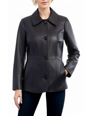 Anne Klein Short Plus Size Genuine Leather Jacket - Black